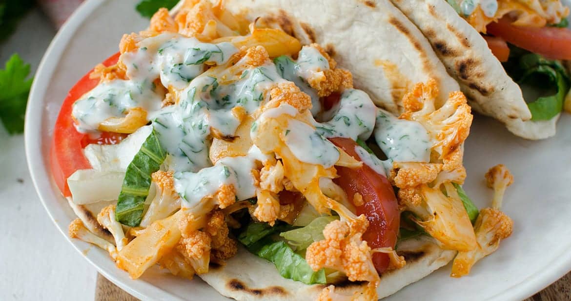 Buffalo Cauliflower Flatbread Sandwiches Delish Knowledge