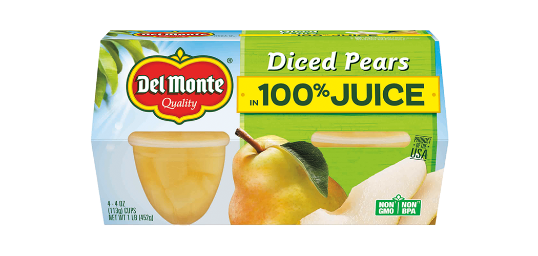 Diced Pears in 100 Juice, Fruit Cup® Snacks Del Monte®