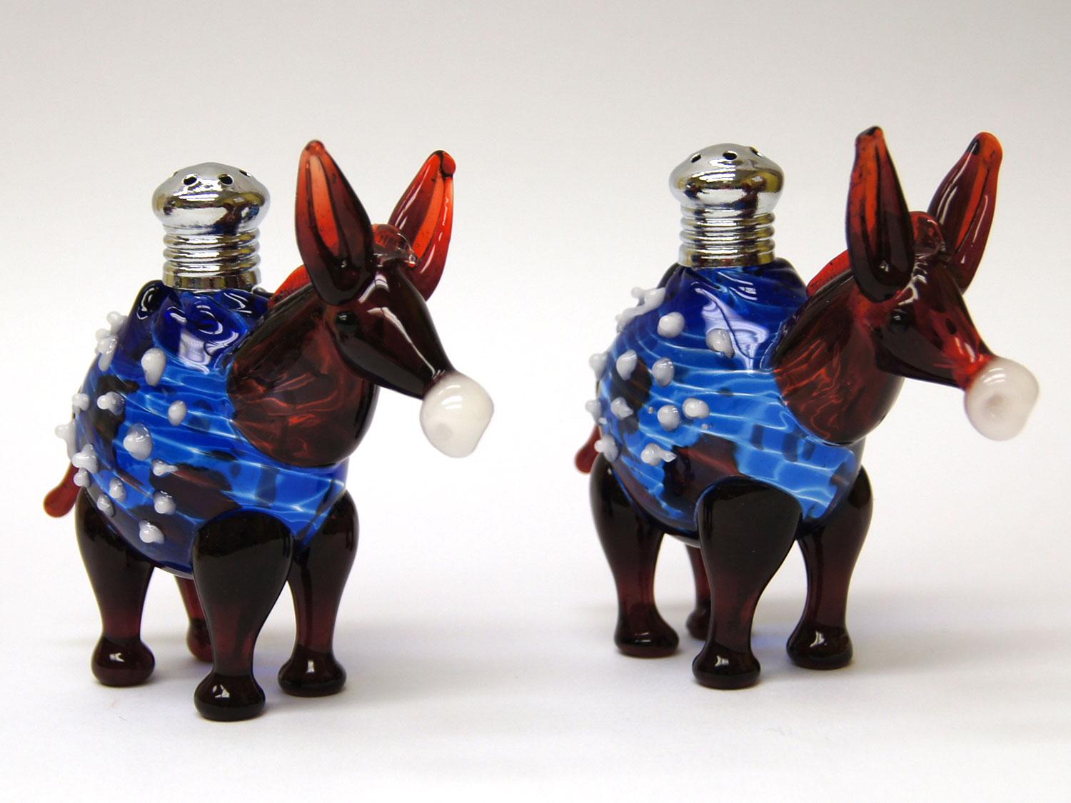 Patriotic Donkey Blown Glass Salt And Pepper Shakers