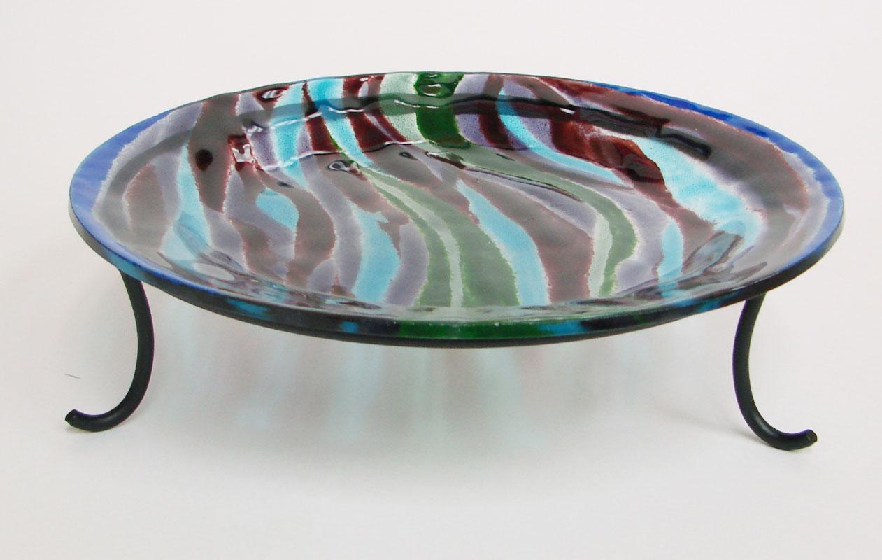 8" Wrought Iron Bowl Stand Black Table Delphi Glass