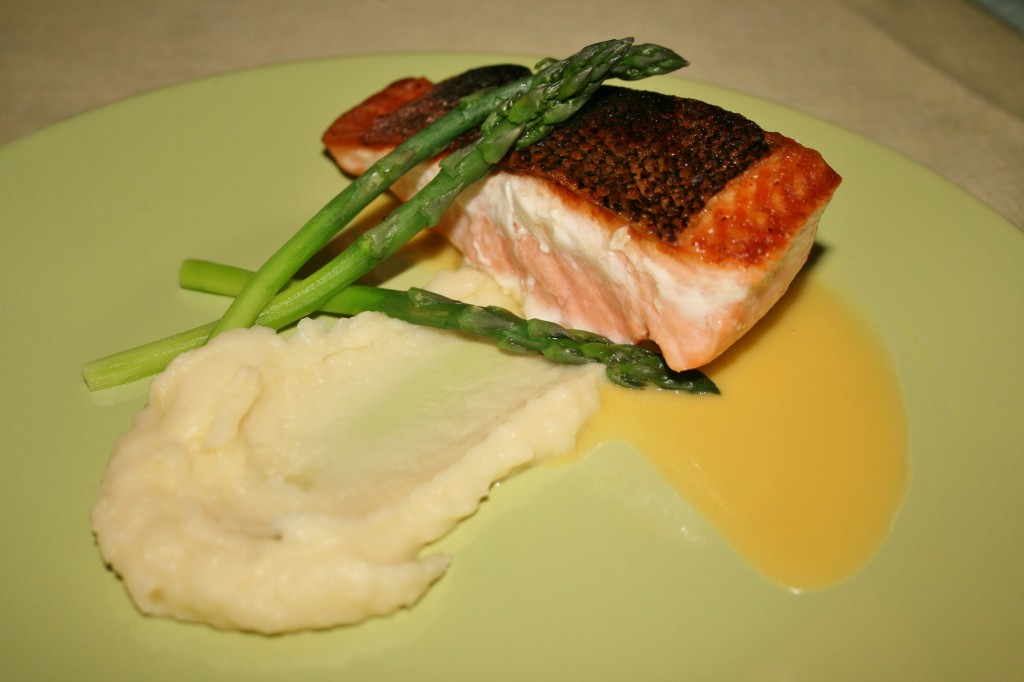 Pan Fried Salmon with Parsnip Mash and Orange Beurre Blanc
