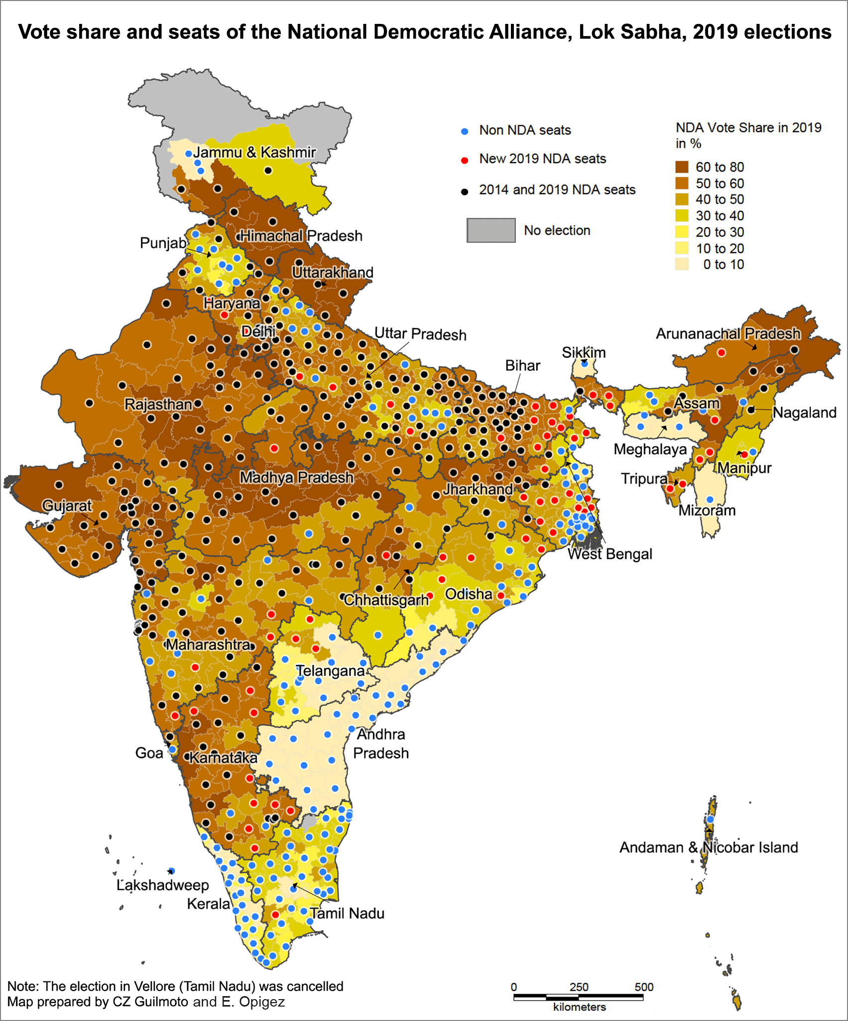 A spacial map of BJP’s 2019 victories show a steady geographical