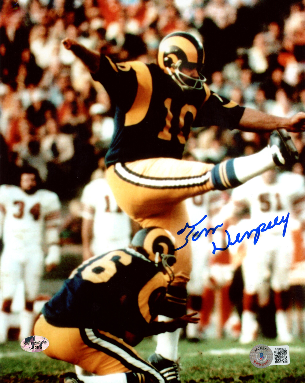 Tom Dempsey Autographed/Signed Los Angeles Rams 8×10 Photo Beckett