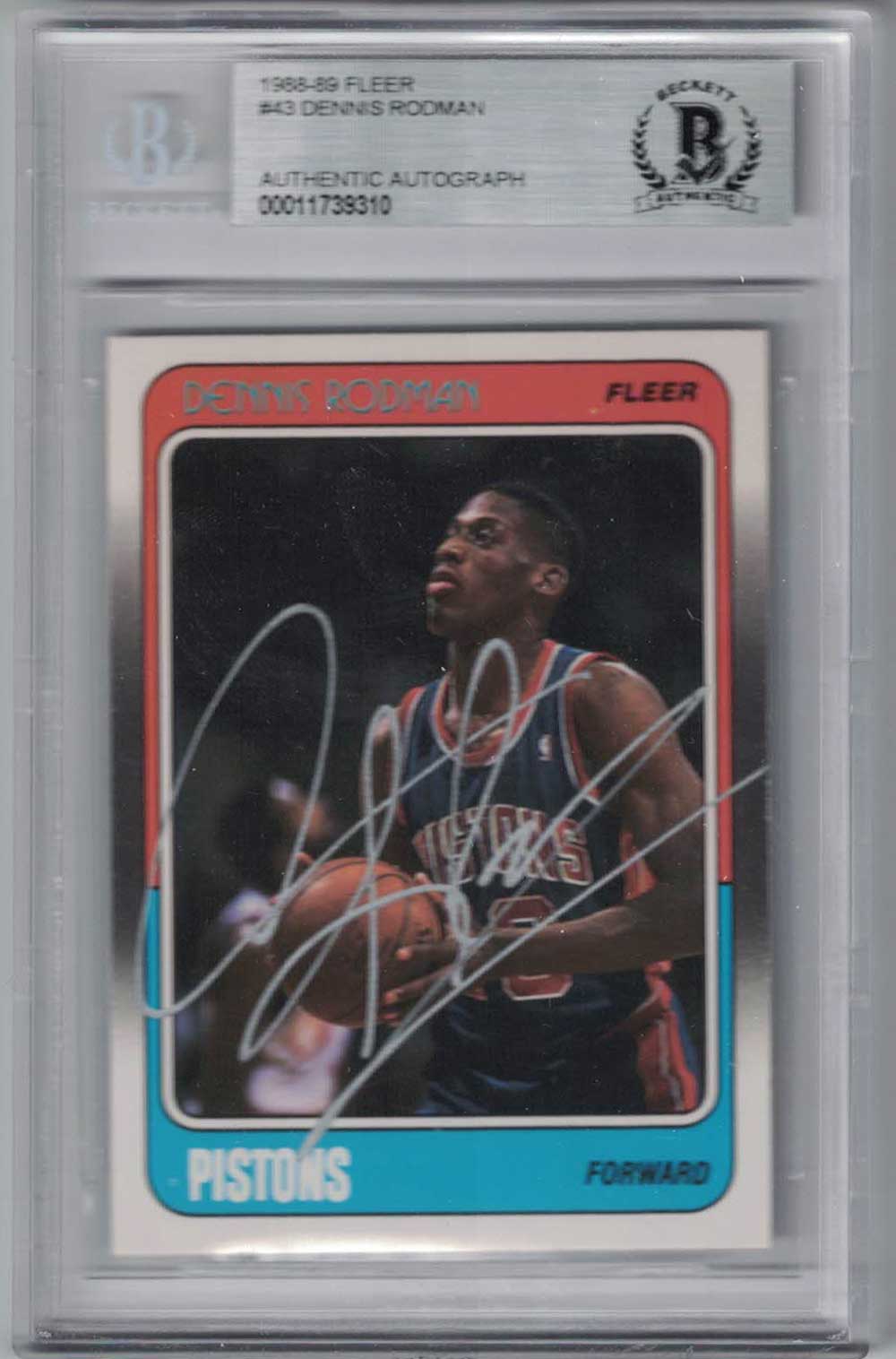 Dennis Rodman Autographed Detroit Pistons 1988 Fleer 43 Card BAS Slab 26029 Denver Autographs