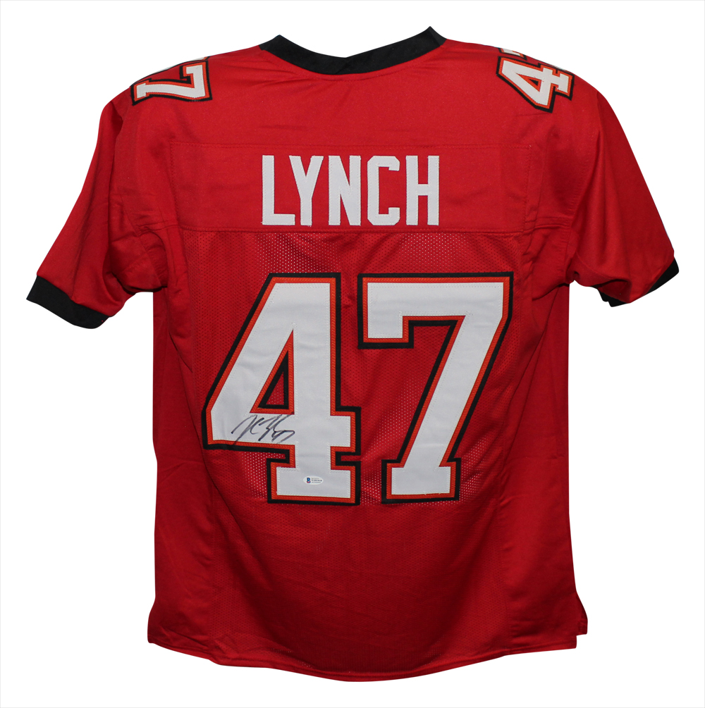 John Lynch Autographed/Signed Pro Style White XL Jersey BAS 31558