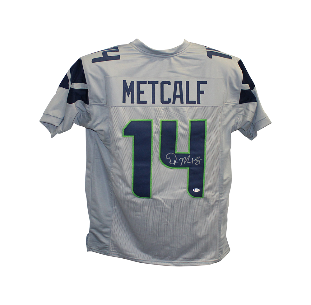 DK Metcalf Autographed/Signed Pro Style Grey XL Jersey BAS 31639