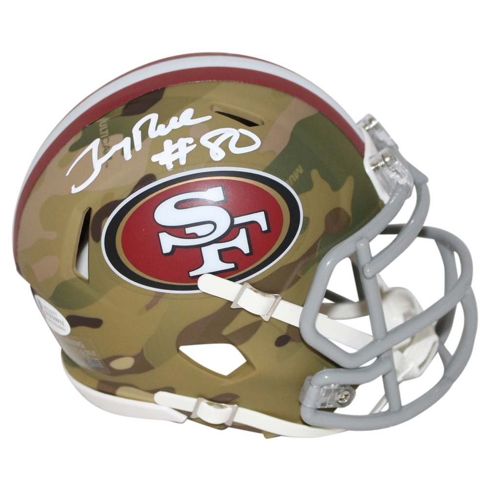 Jerry Rice Autographed/Signed San Francisco 49ers Camo Mini Helmet BAS
