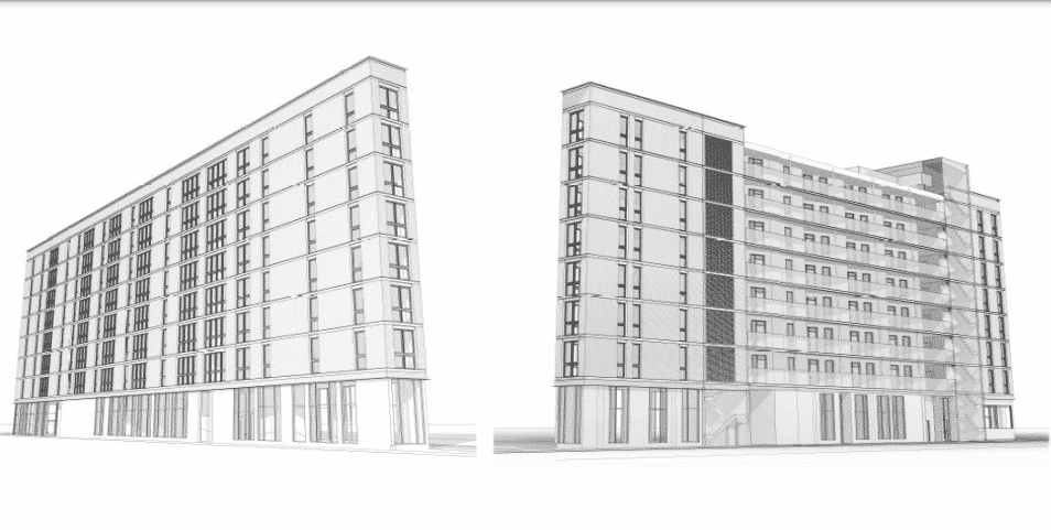 A rendering shows the north and ...