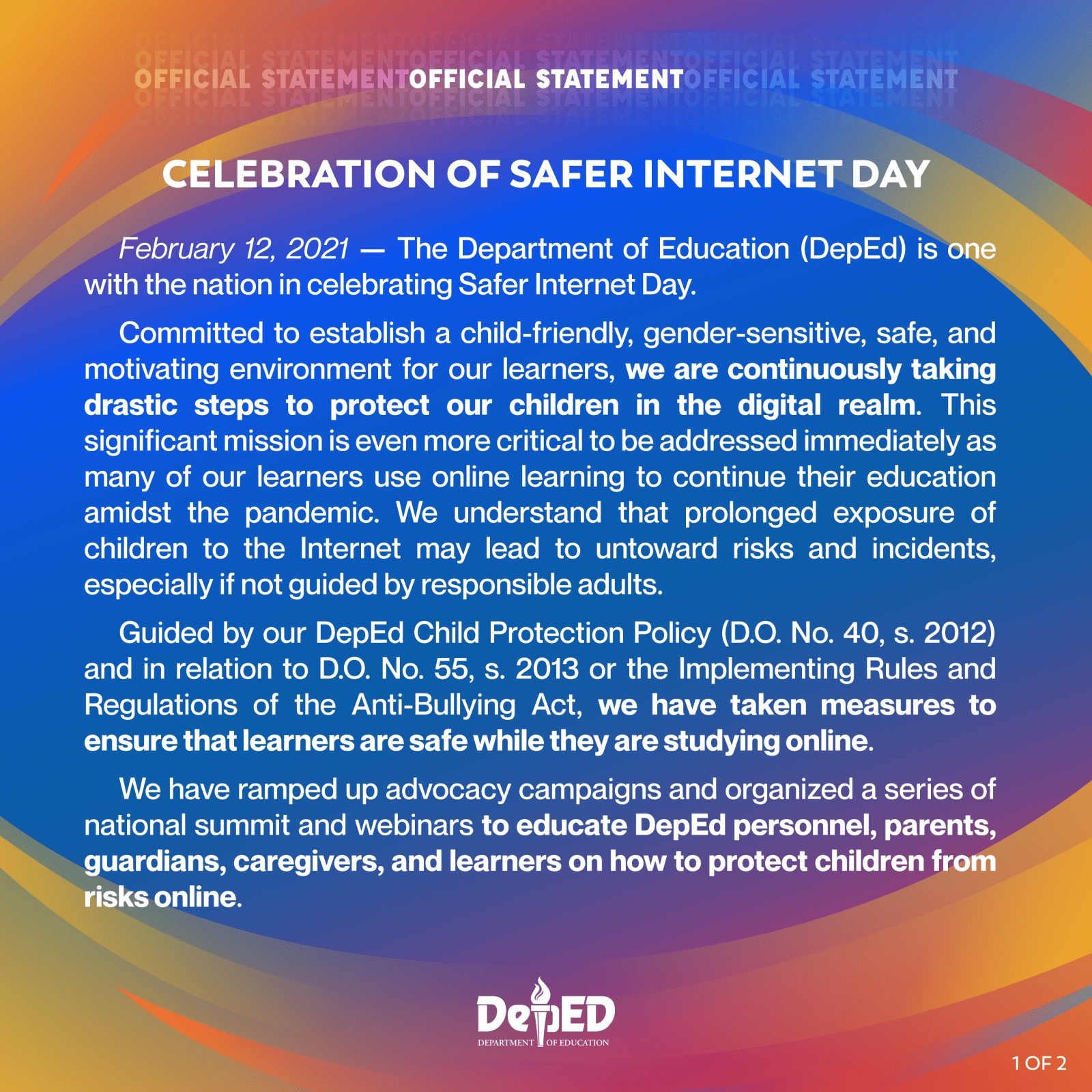 Celebration of Safer Day Department of Education