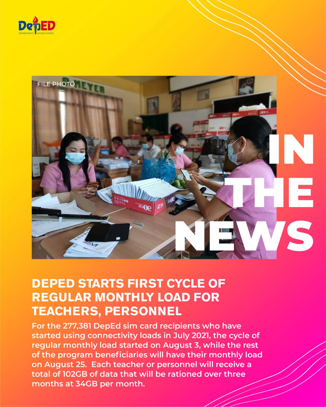 DepEd starts first cycle of regular monthly load for teachers, personnel Department of Education
