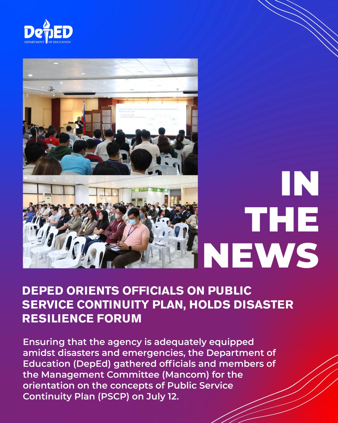 DepEd orients officials on Public Service Continuity Plan, holds