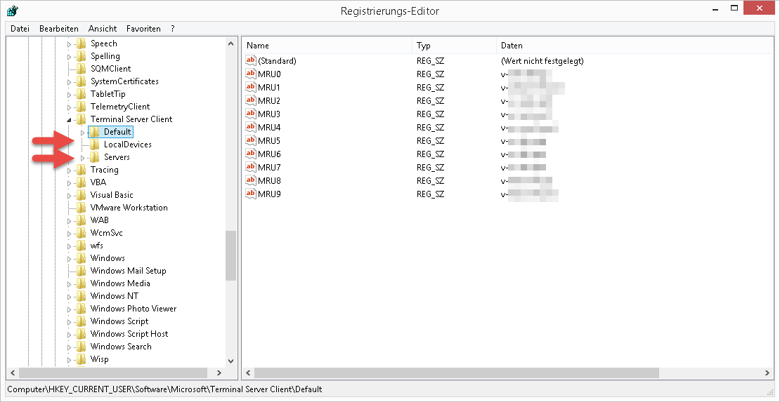 HKEY_CURRENT_USER Software Microsoft Terminal Server Client Der