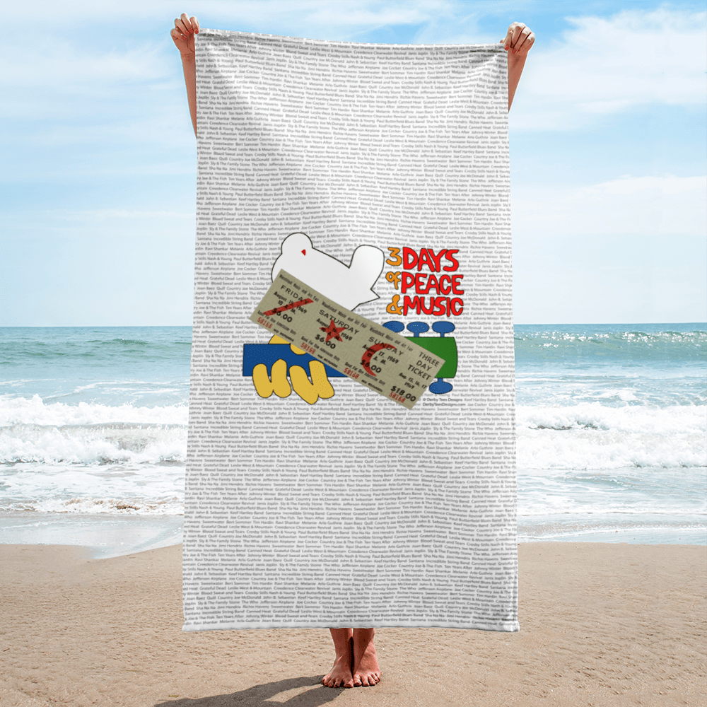 Icons of Woodstock Beach Towel Derby Tees Designs