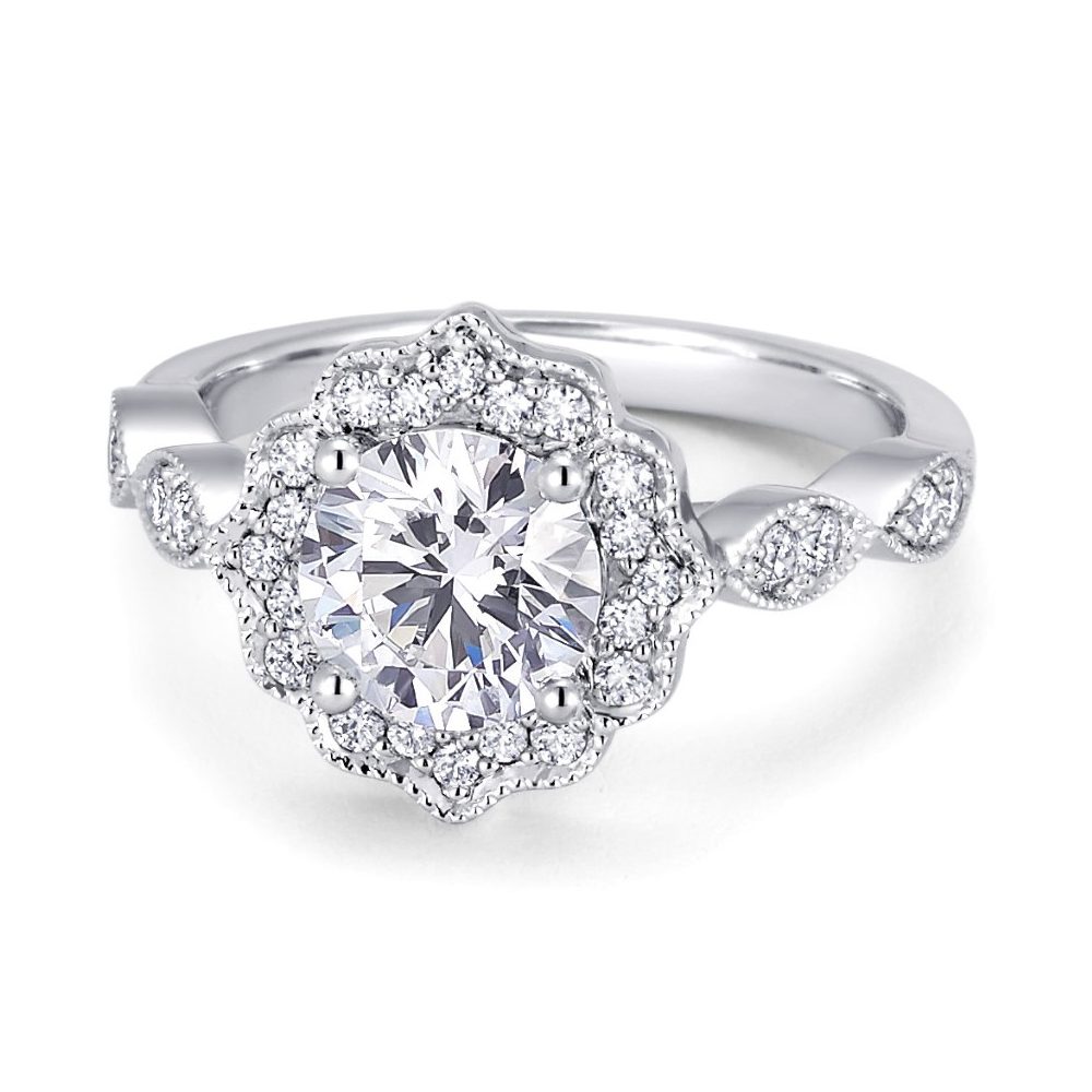 14K White Gold Milgrain Halo Engagement Ring Derco Diamonds