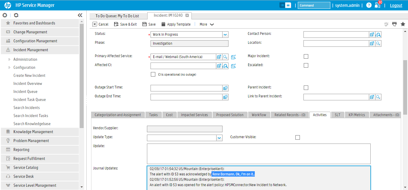 Derdack Mobile alert notifications for HP Service Manager (HPSM)