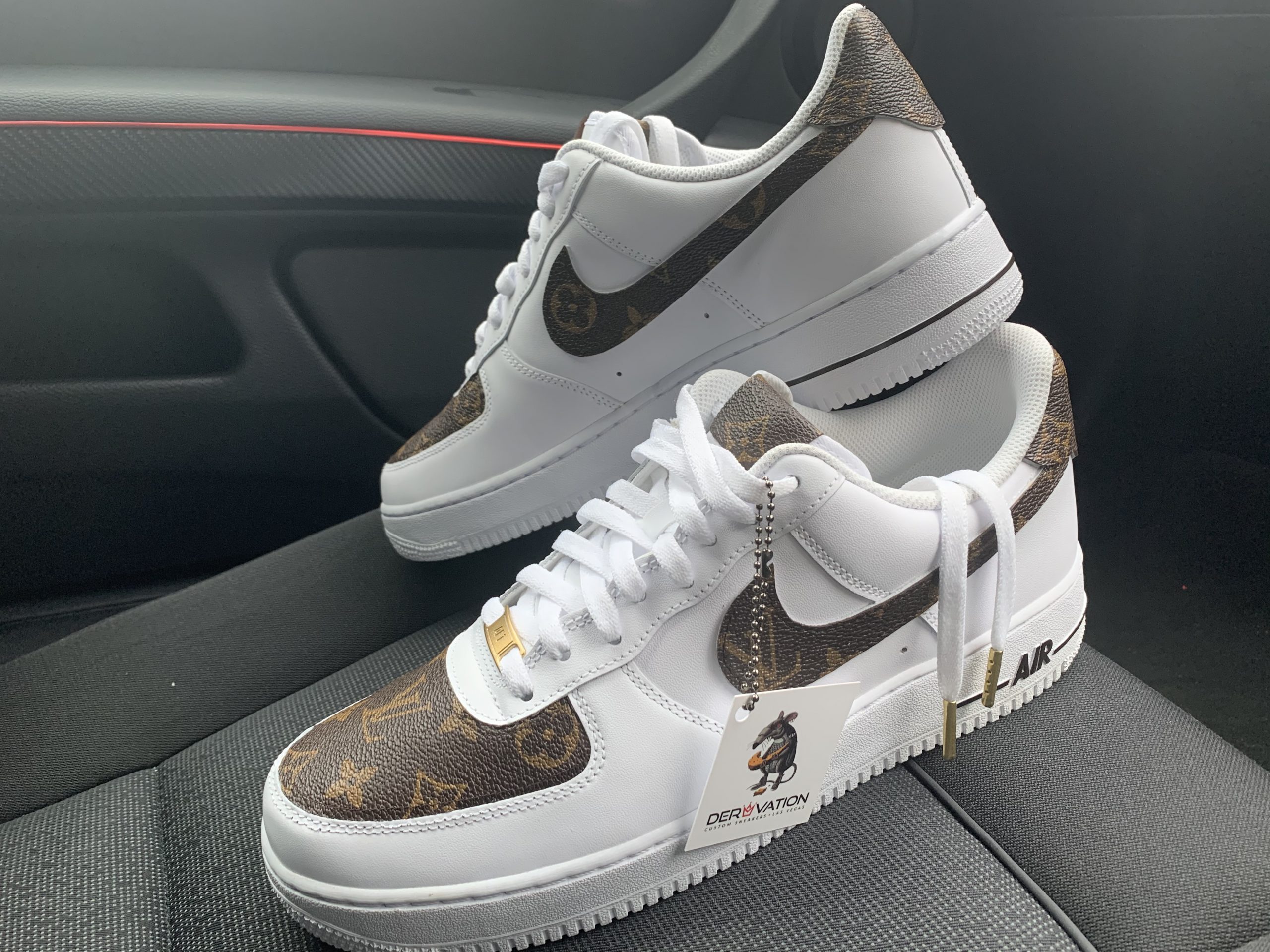 CUSTOM BROWN LV X 20 AIR FORCE 1 Derivation Customs Custom sneakers Swarovski trainers