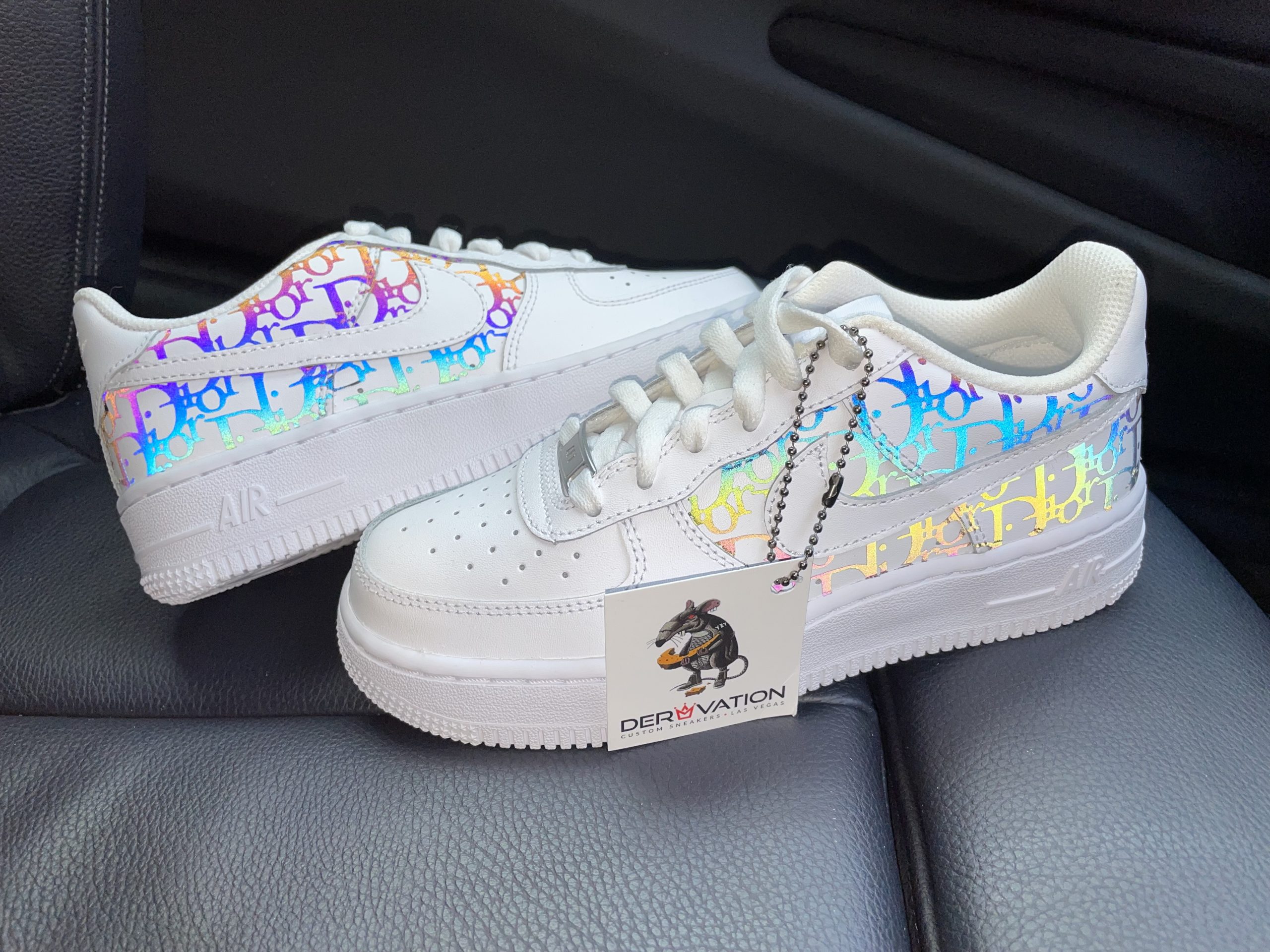 CUSTOM RAINBOW REFLECTIVE DIOR AIR FORCE 1 Derivation Customs Custom sneakers Swarovski trainers