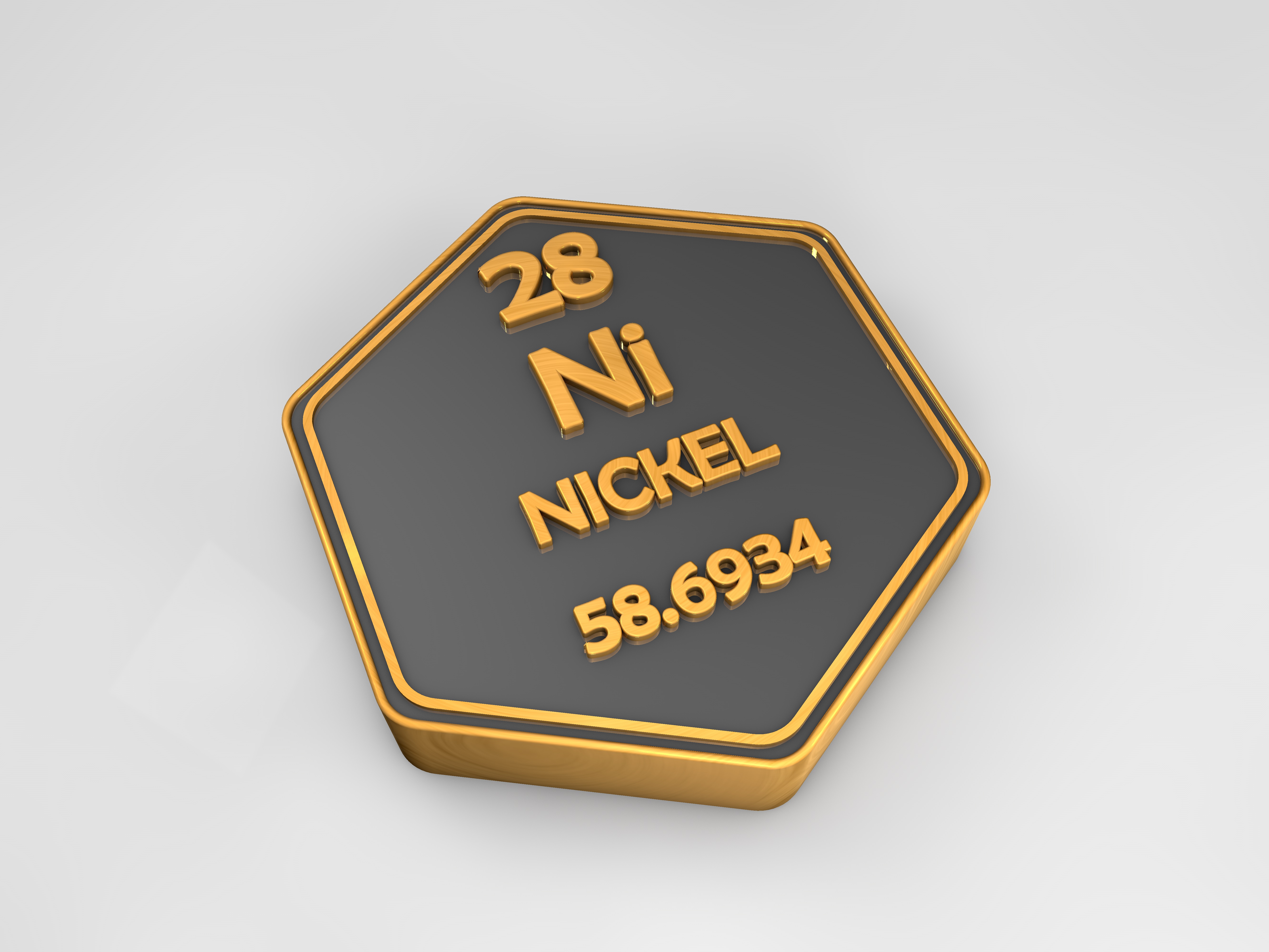 Nickel Ni chemical element periodic table hexagonal shape 3d render