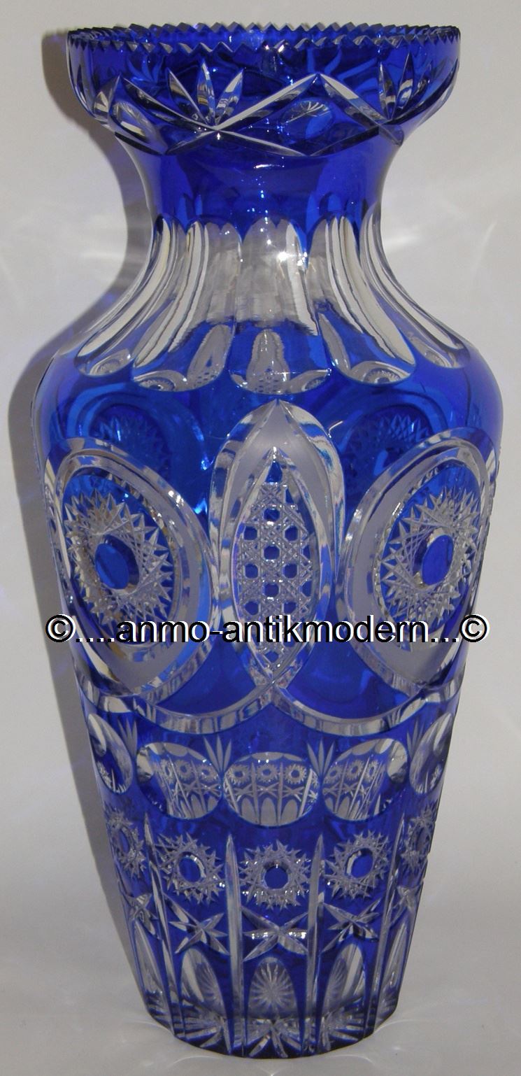Prächtige große Kristall Vase Bodenvase blau überfangen 42cm