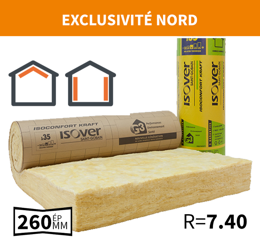 ISOLANT SEMIRIGIDE EN LAINE DE VERRE ISOCONFORT 35 REVÊTU