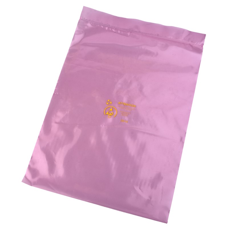 Desco Europe ESD 203040 Antistatic Pink Poly Bag, Zip, 100mm x 150mm
