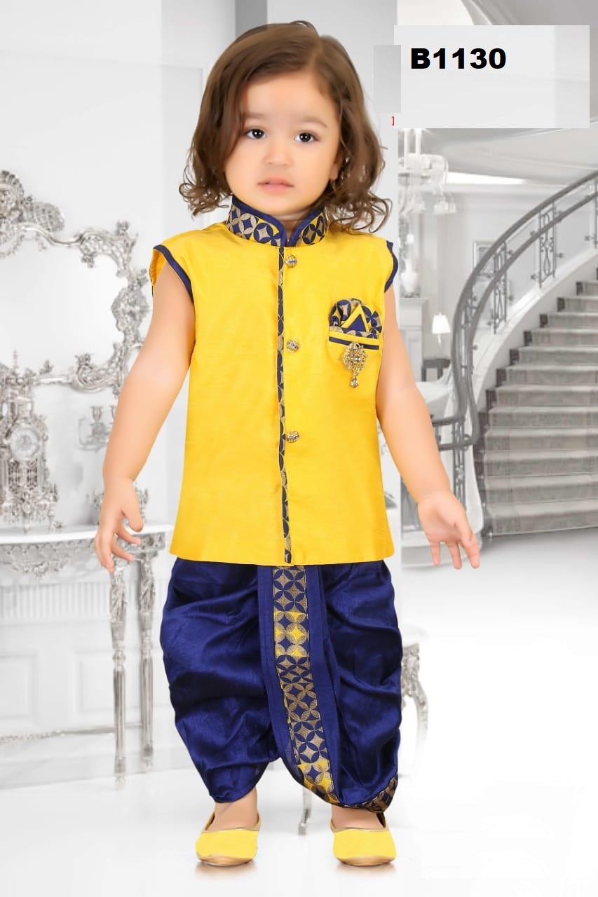 Baby Boys Blue & Yellow Dhoti Kurta Set for 6 Months to 4 Years 41396