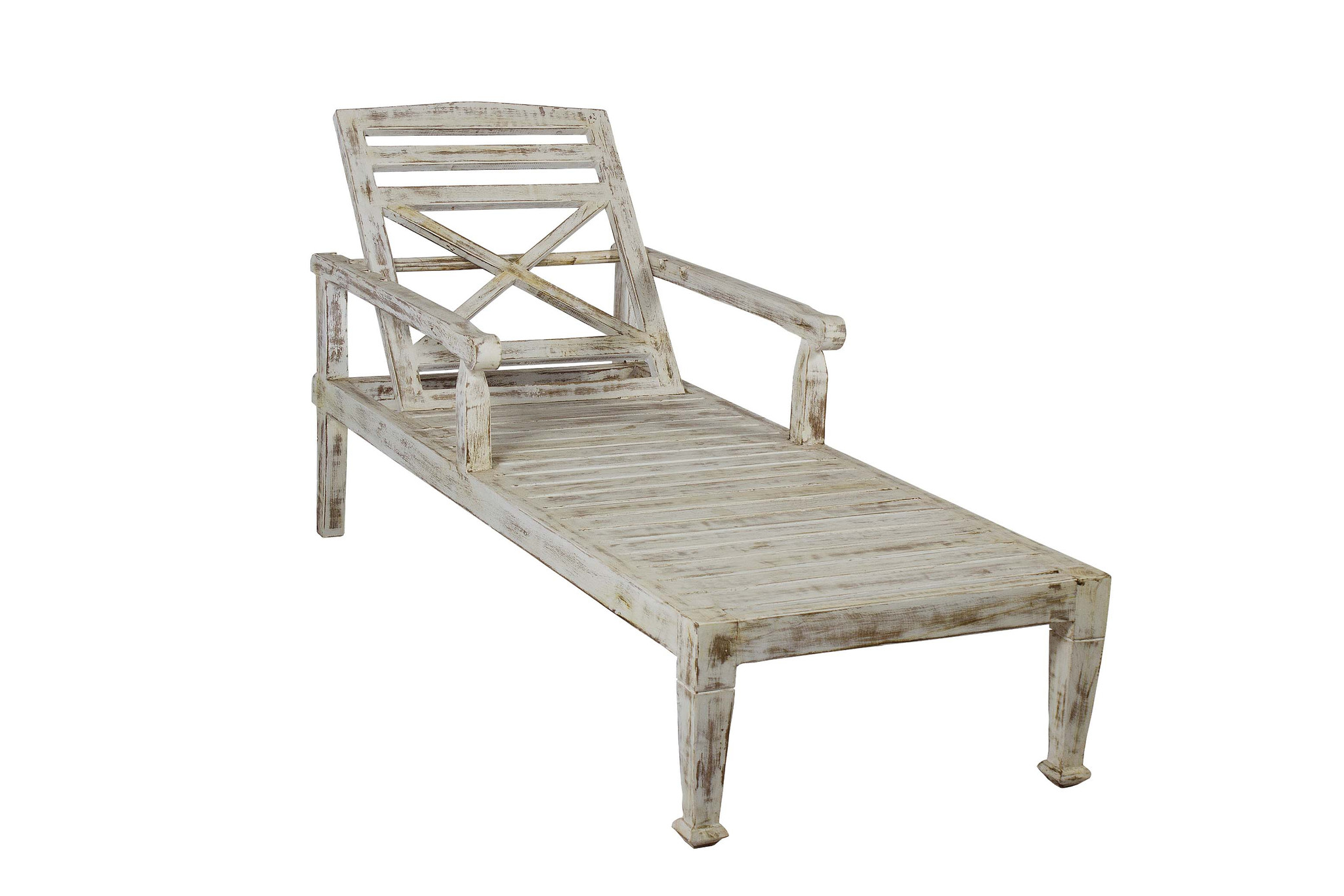 Handmade Teak Wood Beach Chaise Lounge Faded White, NATURAL HANDMADE