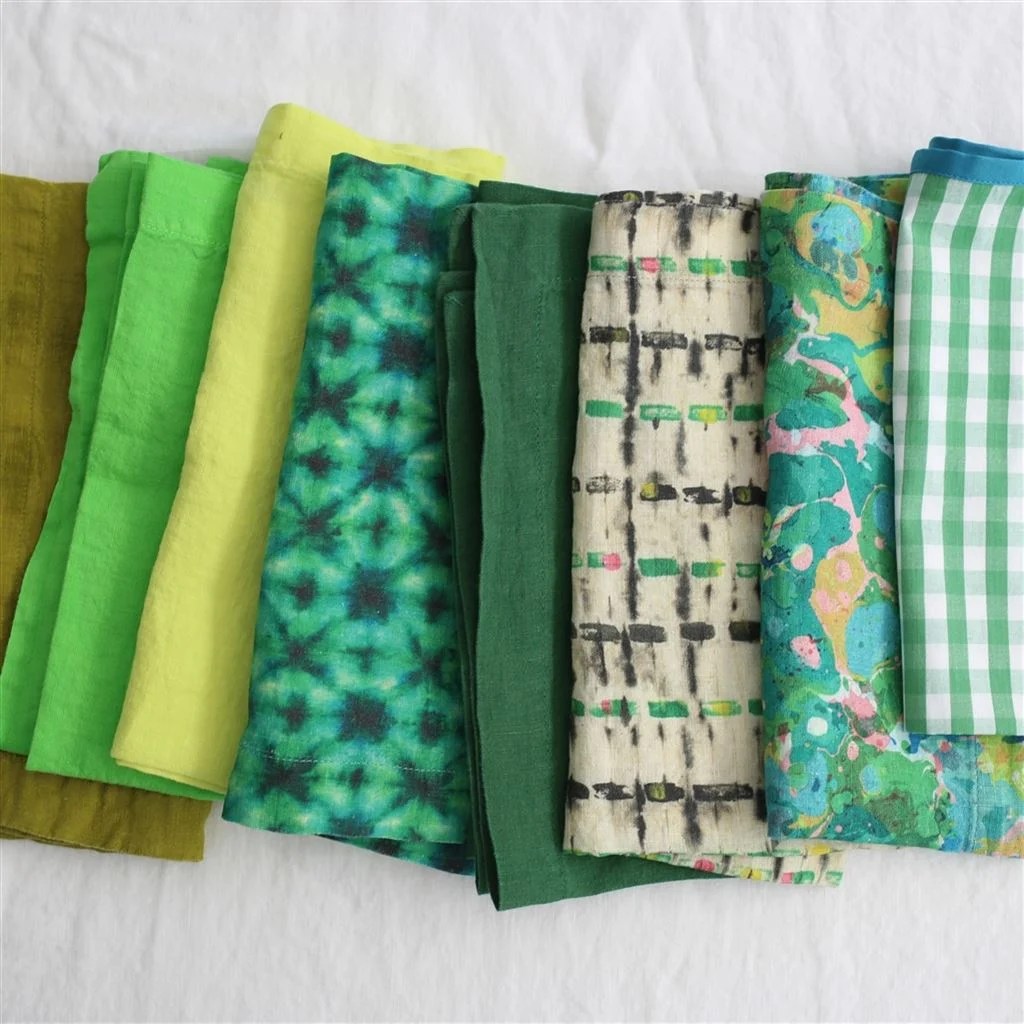 Shibori Emerald Linen Runner, Placemats & Napkins Designers Guild