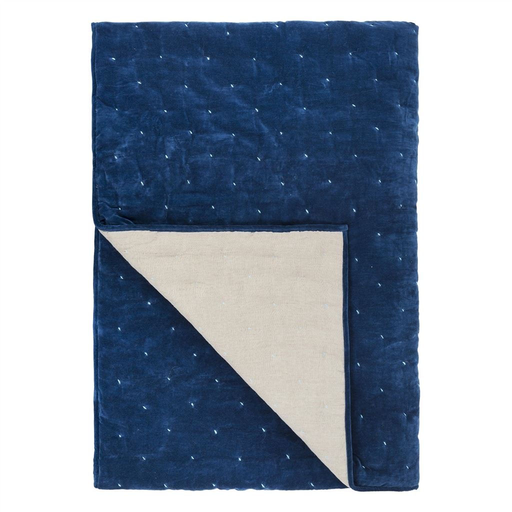 Sevanti Indigo & Pale Blue Quilted Throws Designers Guild