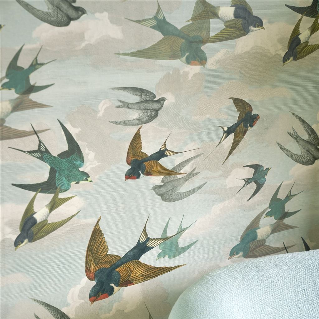 Chimney Swallows Sky Blue Wallpaper John Derian Designers Guild