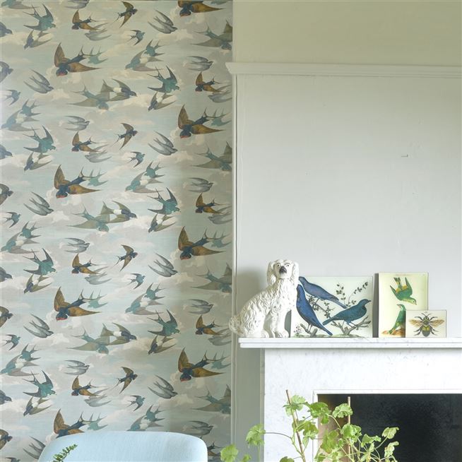 Chimney Swallows Sky Blue Wallpaper John Derian Designers Guild