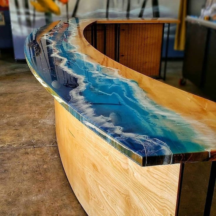Curved Ocean Style Bar Counter Designer Tables And Resin Works