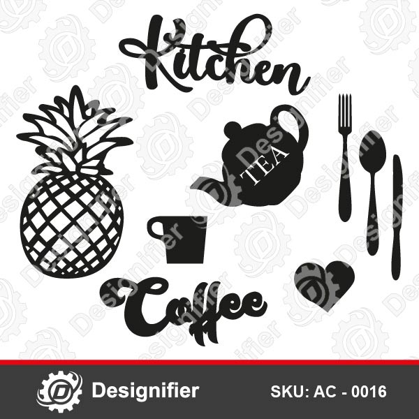 Kitchen Decoration Set AC0016, DXF File ready for Cutting with Laser