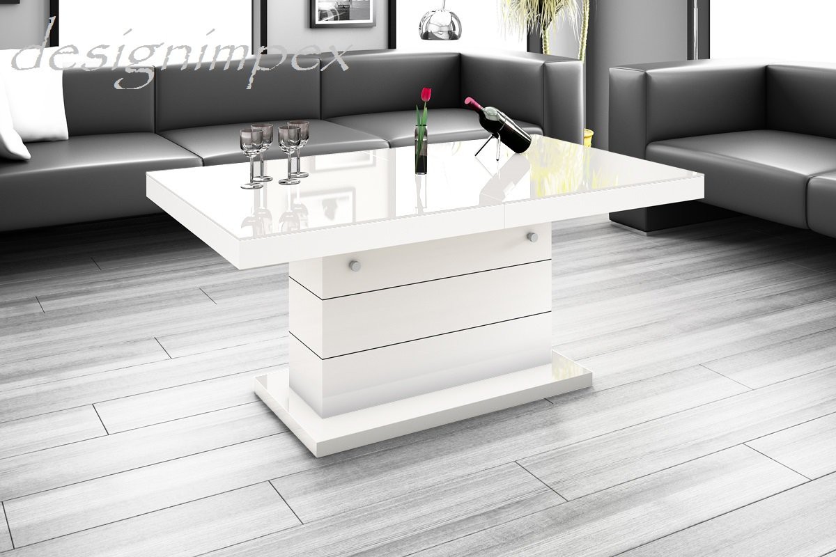 Design Couchtisch H333 Weiß Hochglanz höhenverstellbar ausziehbar