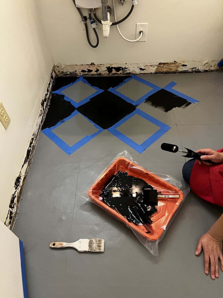 How to paint a checkerboard floor this one takes time Design Morsels