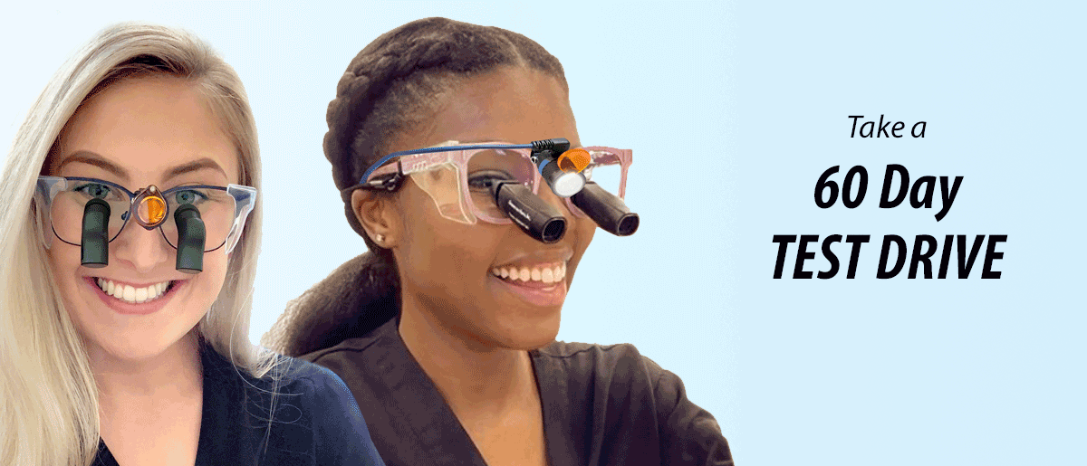 Infinity VUE, ergo loupes with Vision Up Ergonomics