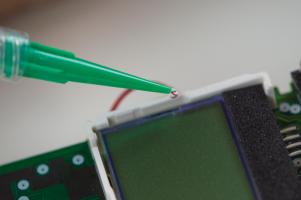 This dual-curable adhesive cures rapidly with an LED light source