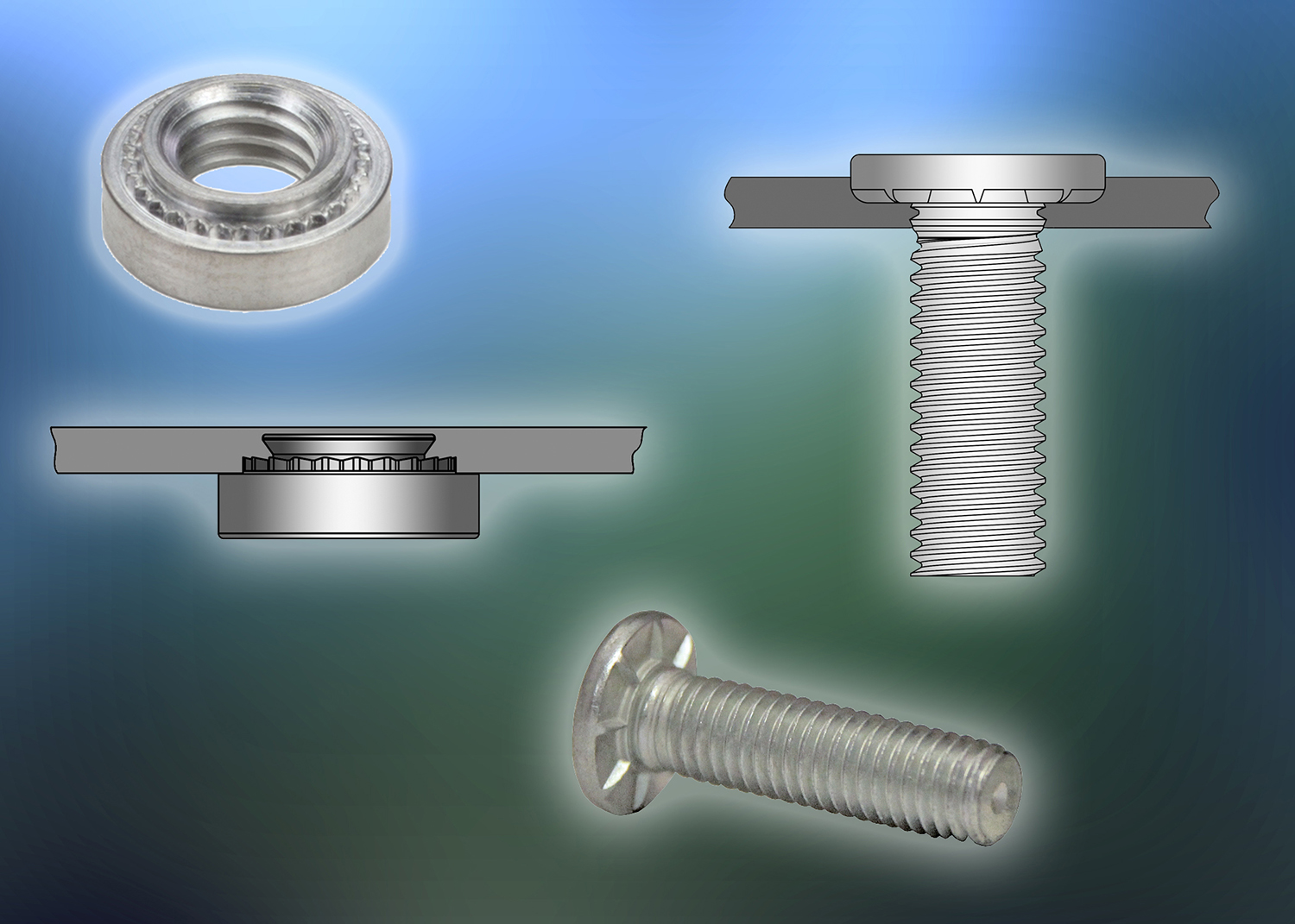 Selfclinching nuts and studs provide permanent threads in thin steel
