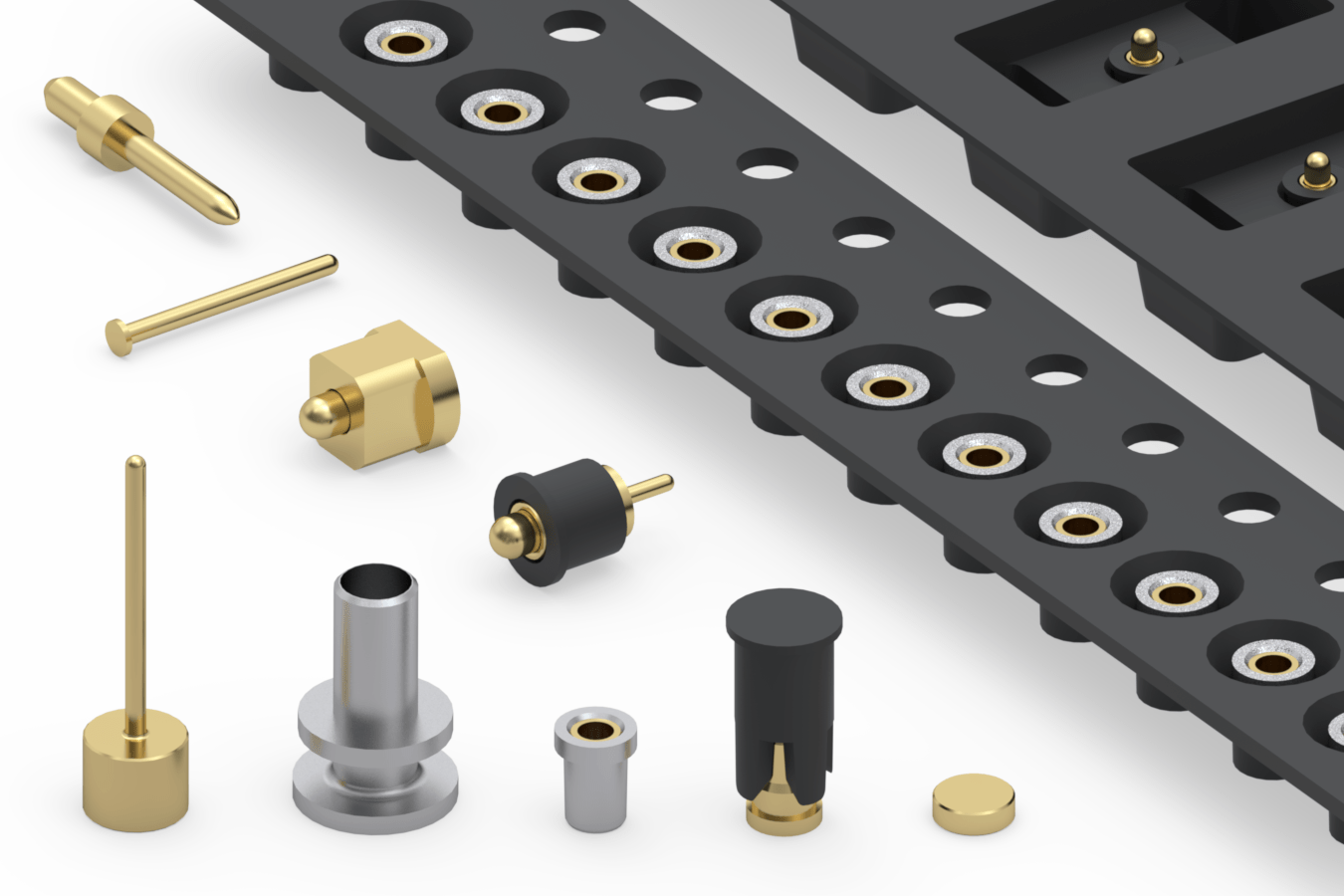 Diverse Selection Of Machined Pins And Receptacles On Tape And Reel