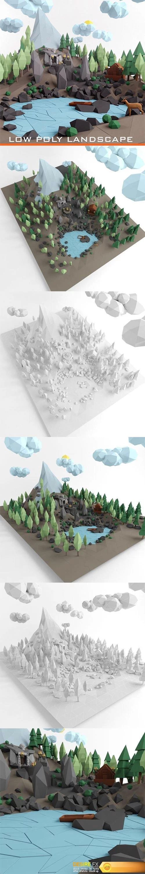 Desire Fx 3d Models Cgtrader Low Poly Lanscape Mountain Hill Tree Lake And Other Items Low Poly 3d Model