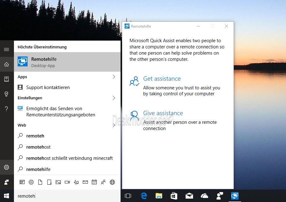Remotehilfe (Quick Assist) Fernwartung ist nun in der Windows 10 1607 14367 Deskmodder.de