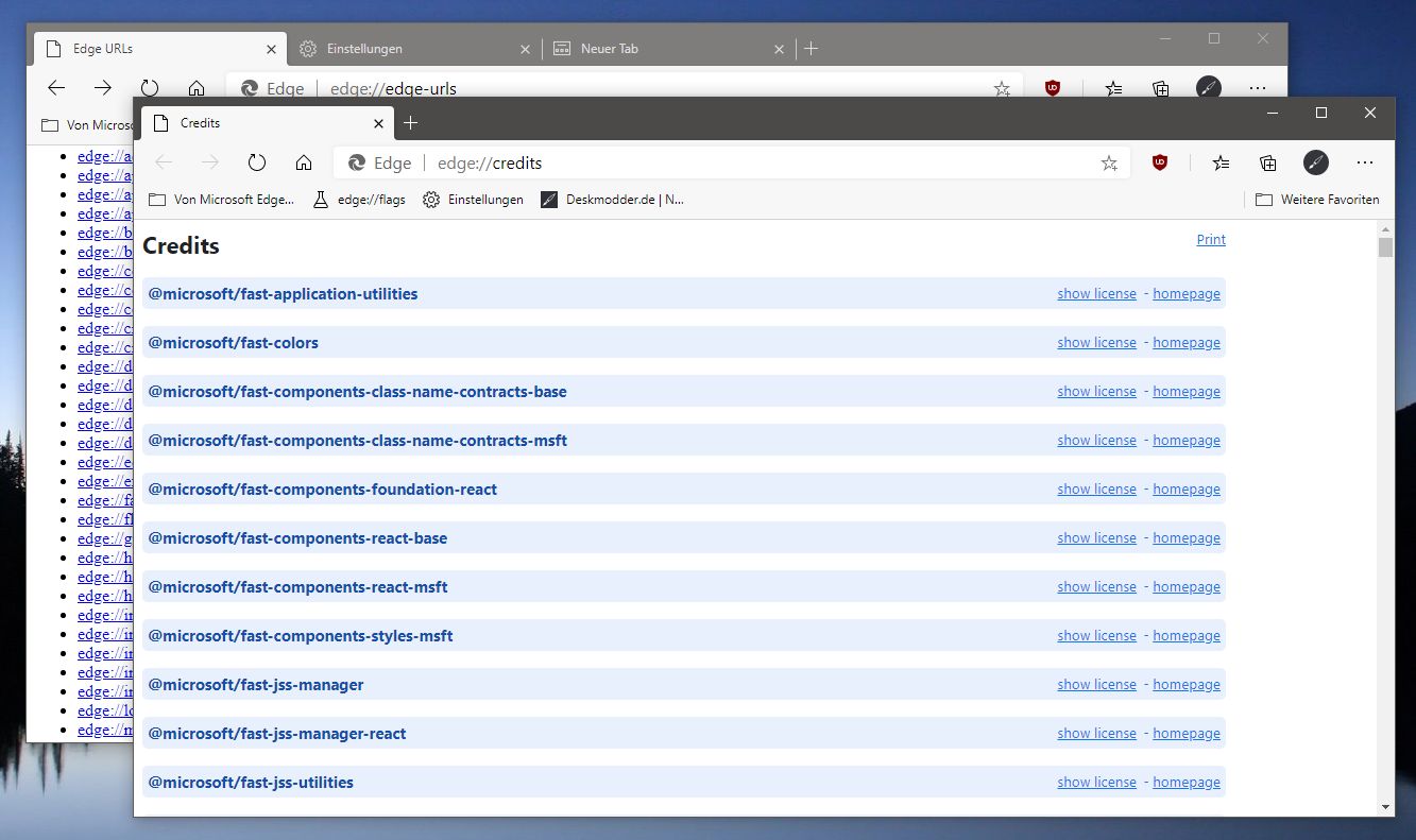 Microsoft Edge edge//flags edge//version. Die Liste der Edge