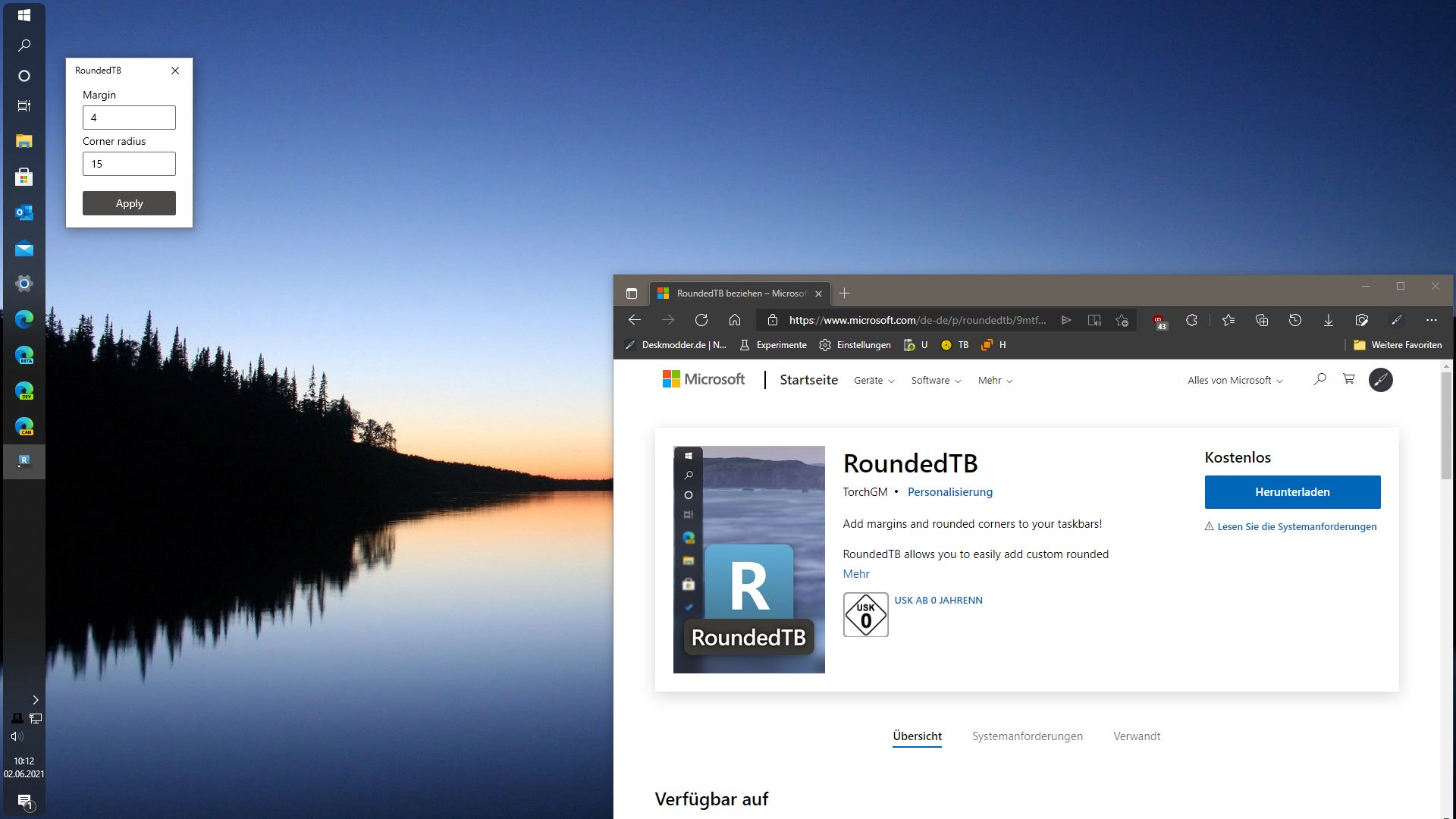 RoundedTB Windows 10 Taskleiste mit abgerundeten Ecken Deskmodder.de