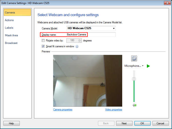 Customizing the camera display name