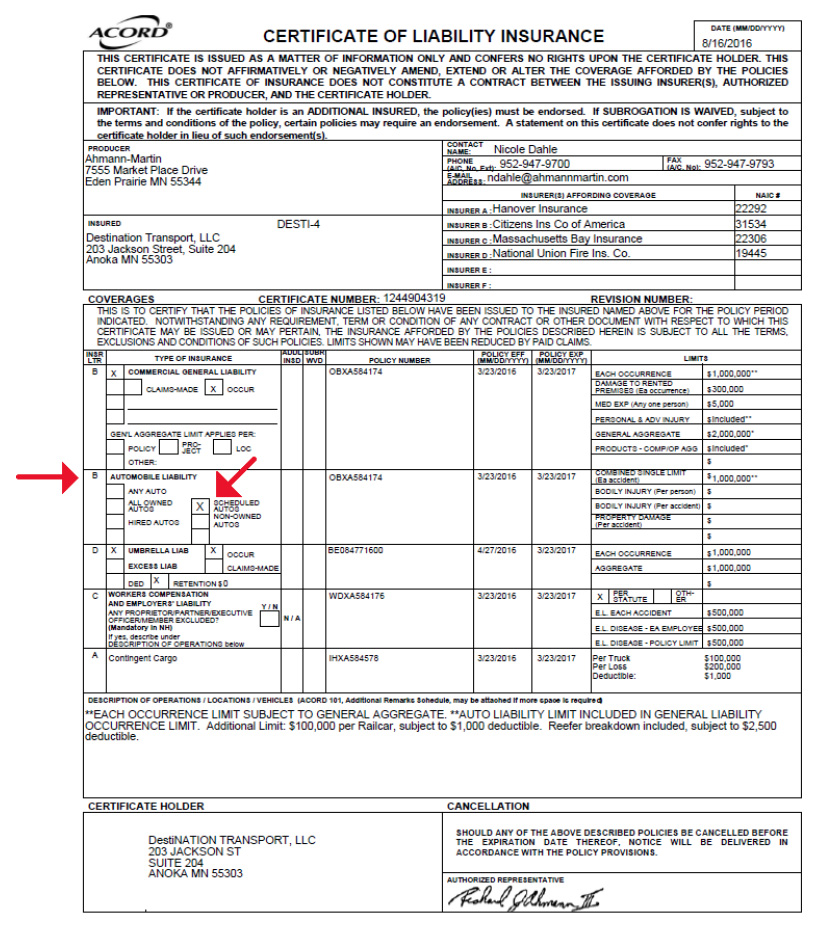 New Carrier Document Destination Transport