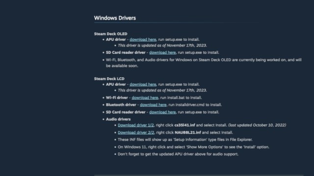 Windows drivers for Steam Deck.