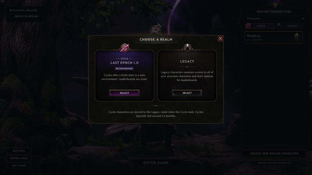 What is Last Epoch Cycle Character