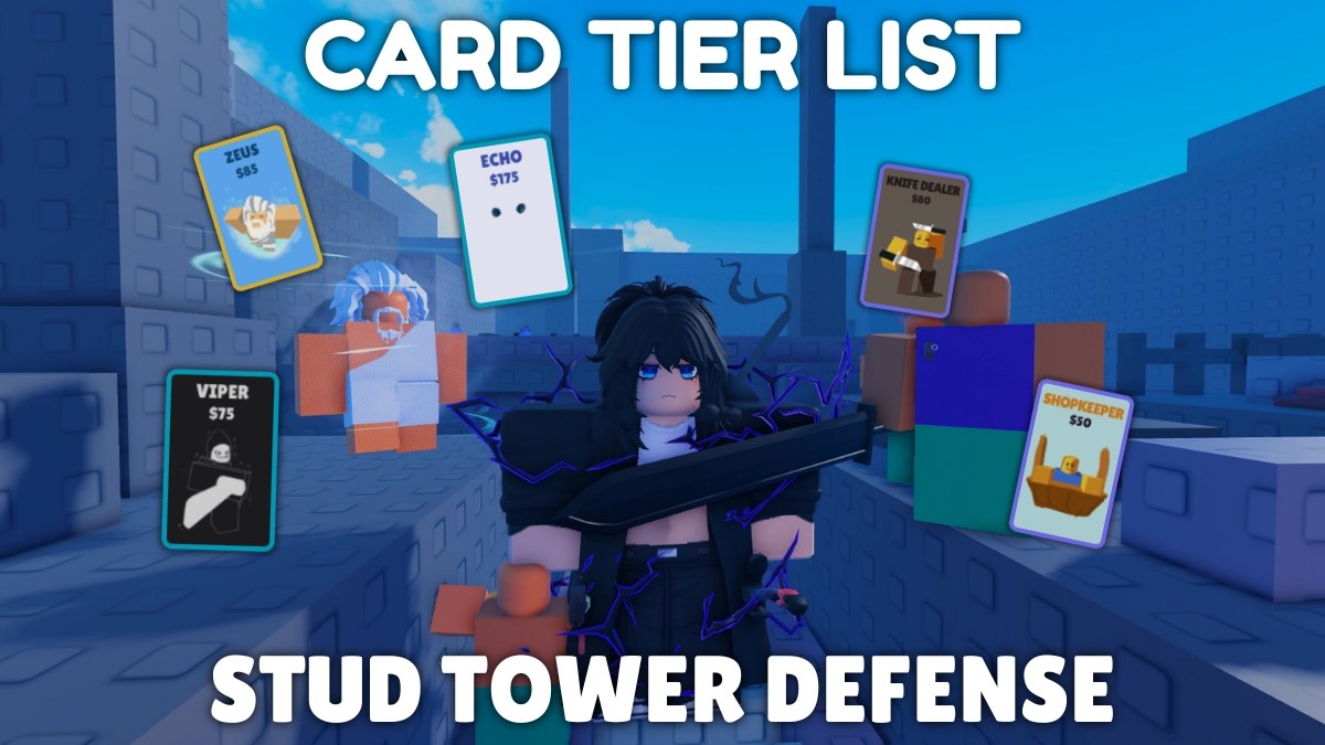 A player fighting enemies in the Stud Tower Defense Roblox experience surrounded by the best unit cards