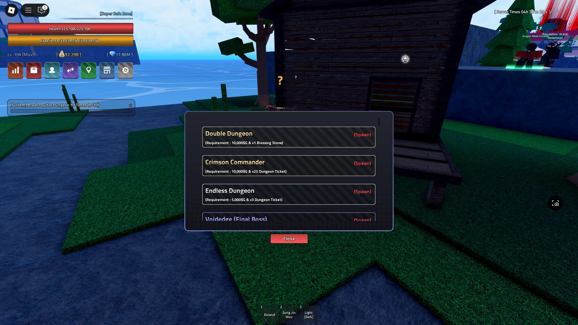 A player using Blessing Stones to spawn the Double Dungeon in Verse Piece Roblox experience.