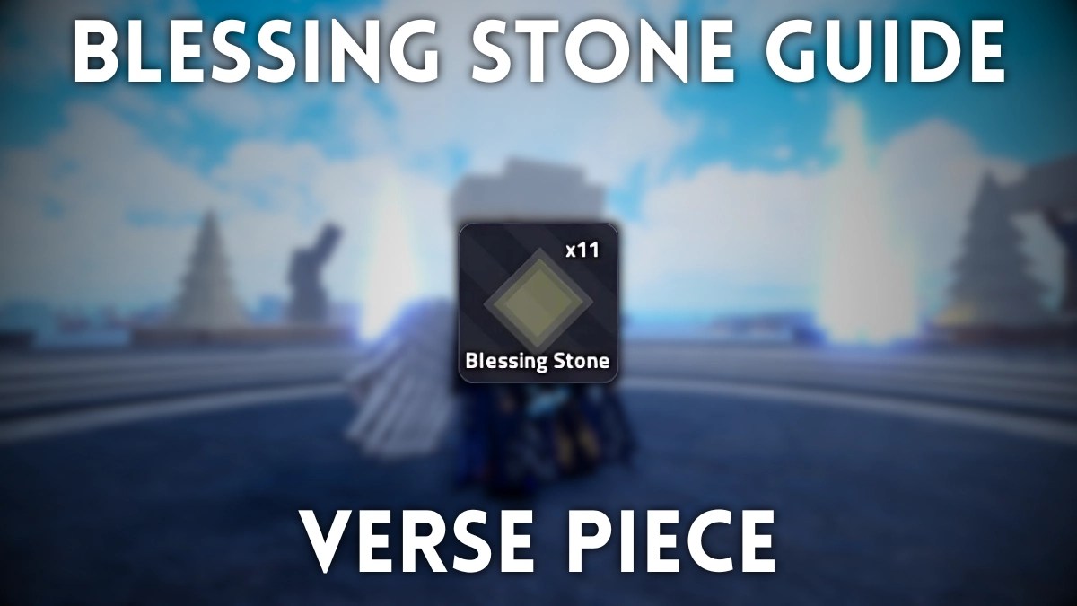 A player posing in the Verse Piece Roblox experience with the image of the Blessing Stone material in front of them.